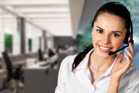 Woman Call Center operator isolated on background Woman Call Center operator isolated on background